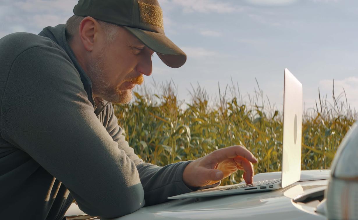 Farmer on a computer